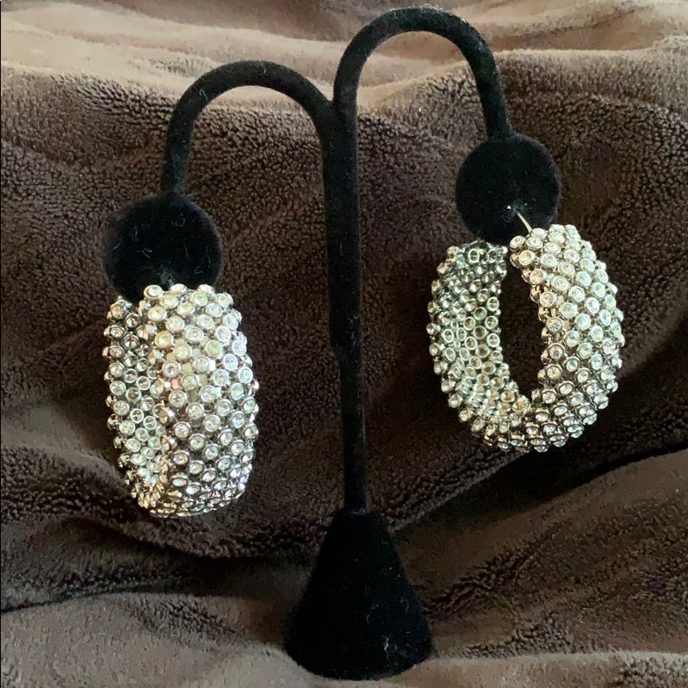 LOVELY Silver Hoop Earrings w/Swarovski Crystals